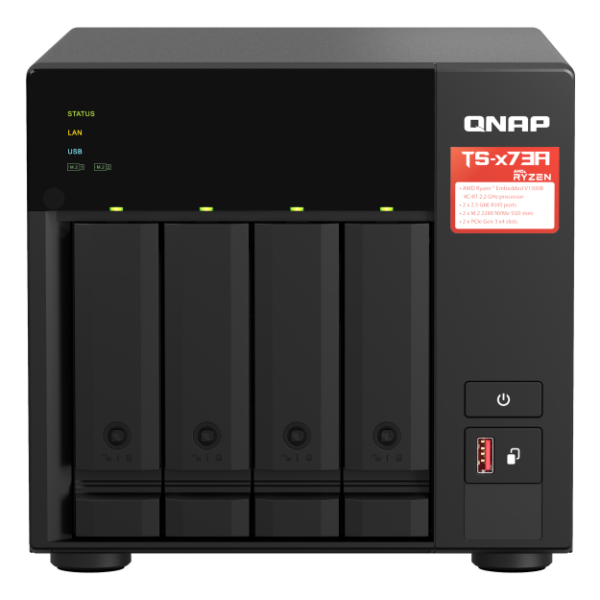 QNAP TS-473A-8G Serveur de stockage NAS Tower 4 Baies Processeur AMD Ryzen™ Embedded V1500B 4-core/8-thread Up 2,2 GHz
